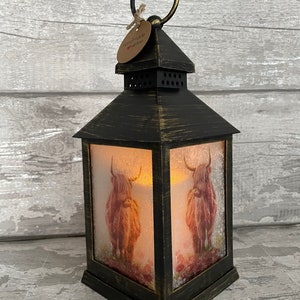 Highland cow lantern, LED lantern, decoupaged, Cow gifts, highland cow