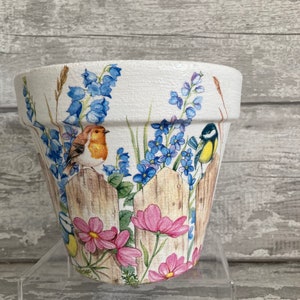 Robin plant pot  for inside or out decoupaged, robins, garden gifts