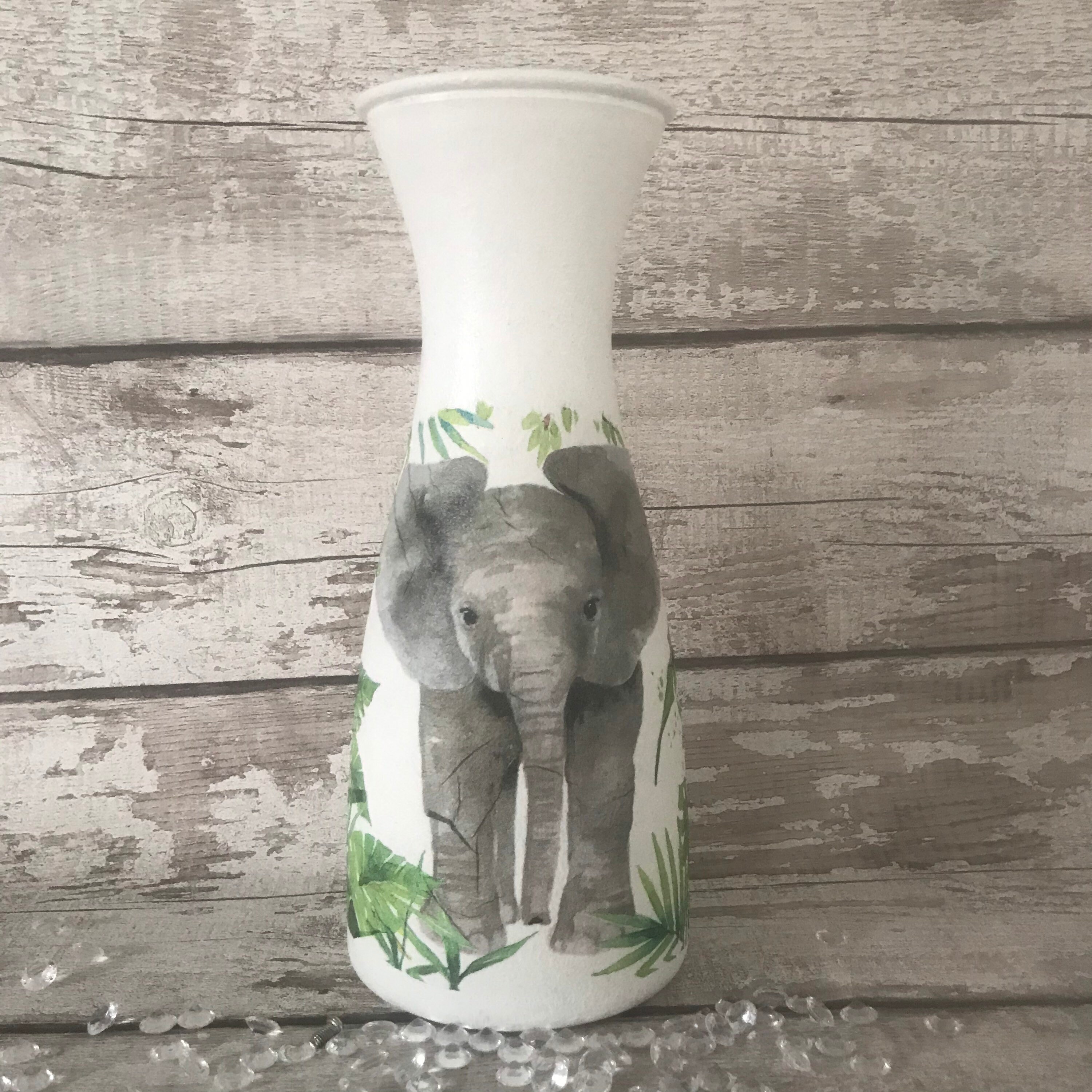 Elephant vase and elephant light up bottle decouoage Etsy