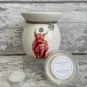 Highland cow wax burner gift set, soy wax melts, oil burner, cow gifts, highland cow gifts