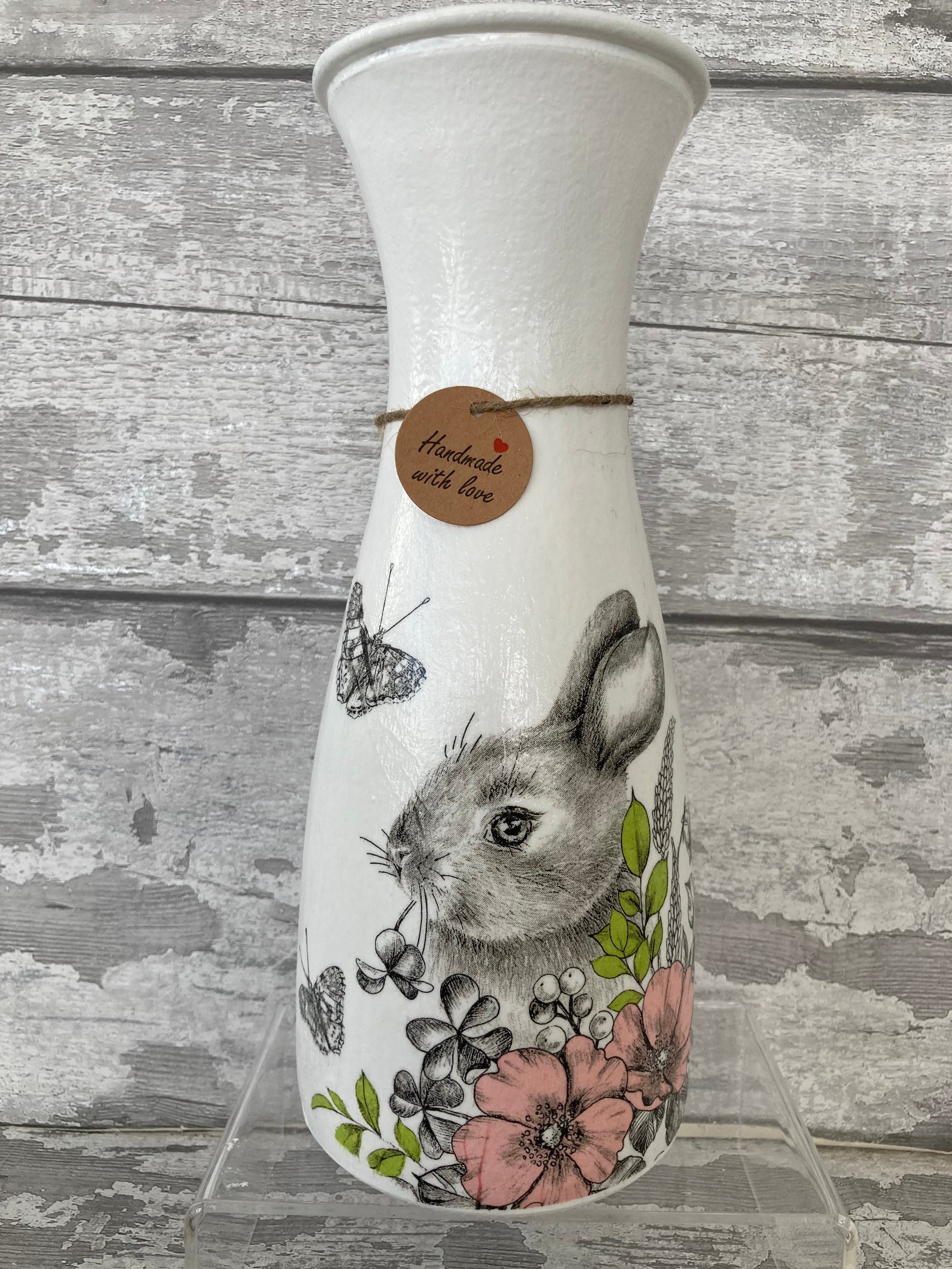 Bunny Vase Rabbit Vase Easter Decoupage Vase Gift Etsy