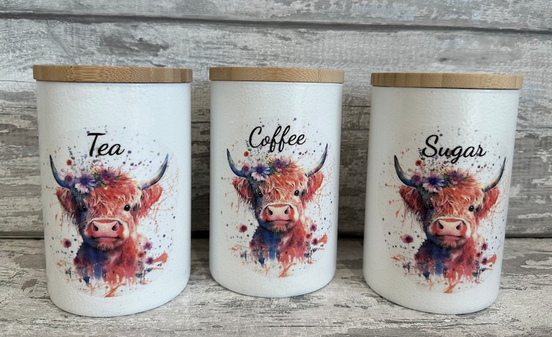 Unusual Highland Coos Tea Coffee Sugar Jars