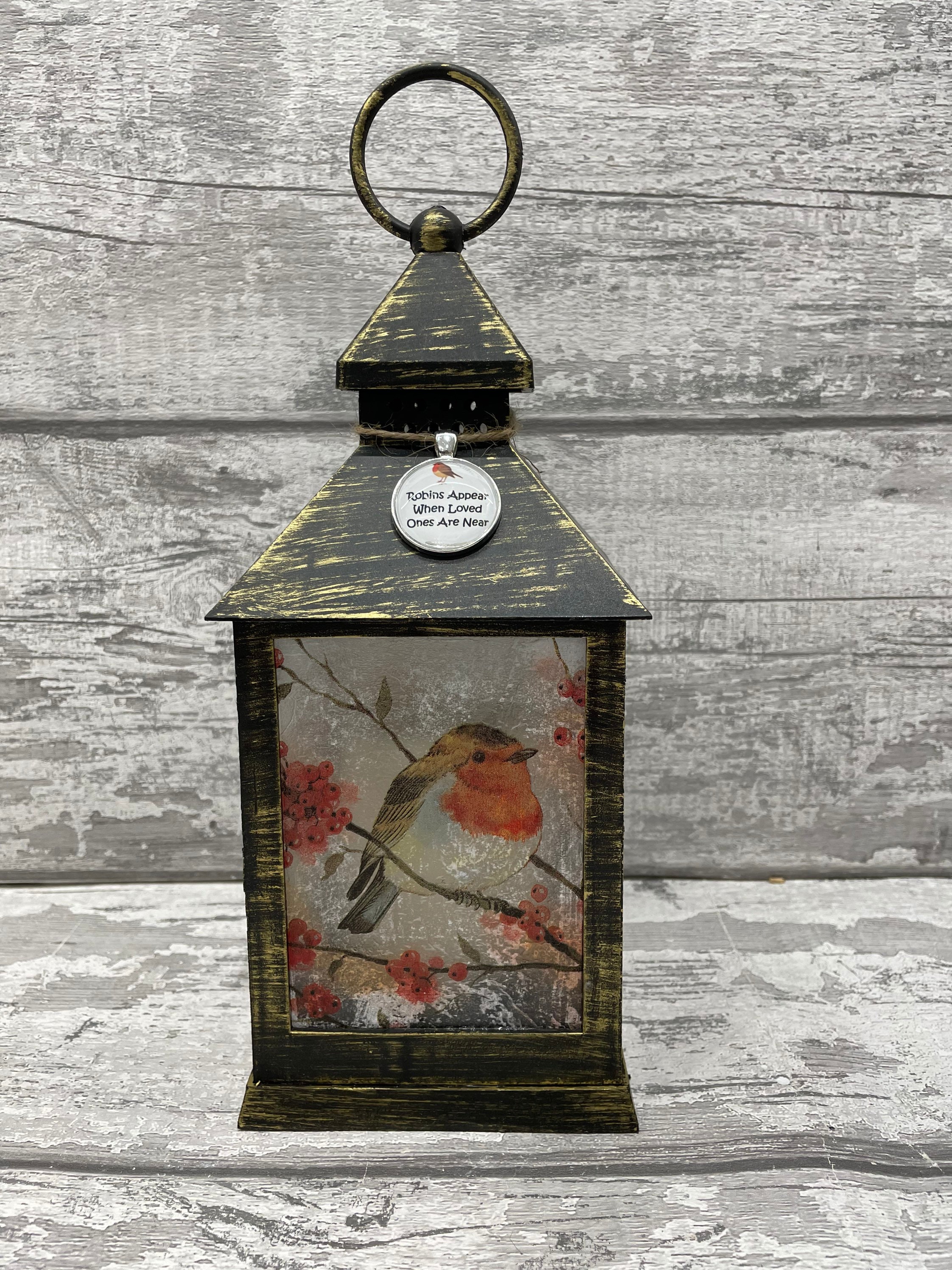 Robin Decoupaged Robin Lantern With Charm LED Lantern, Decoupaged, Robins, Xmas Gifts ...