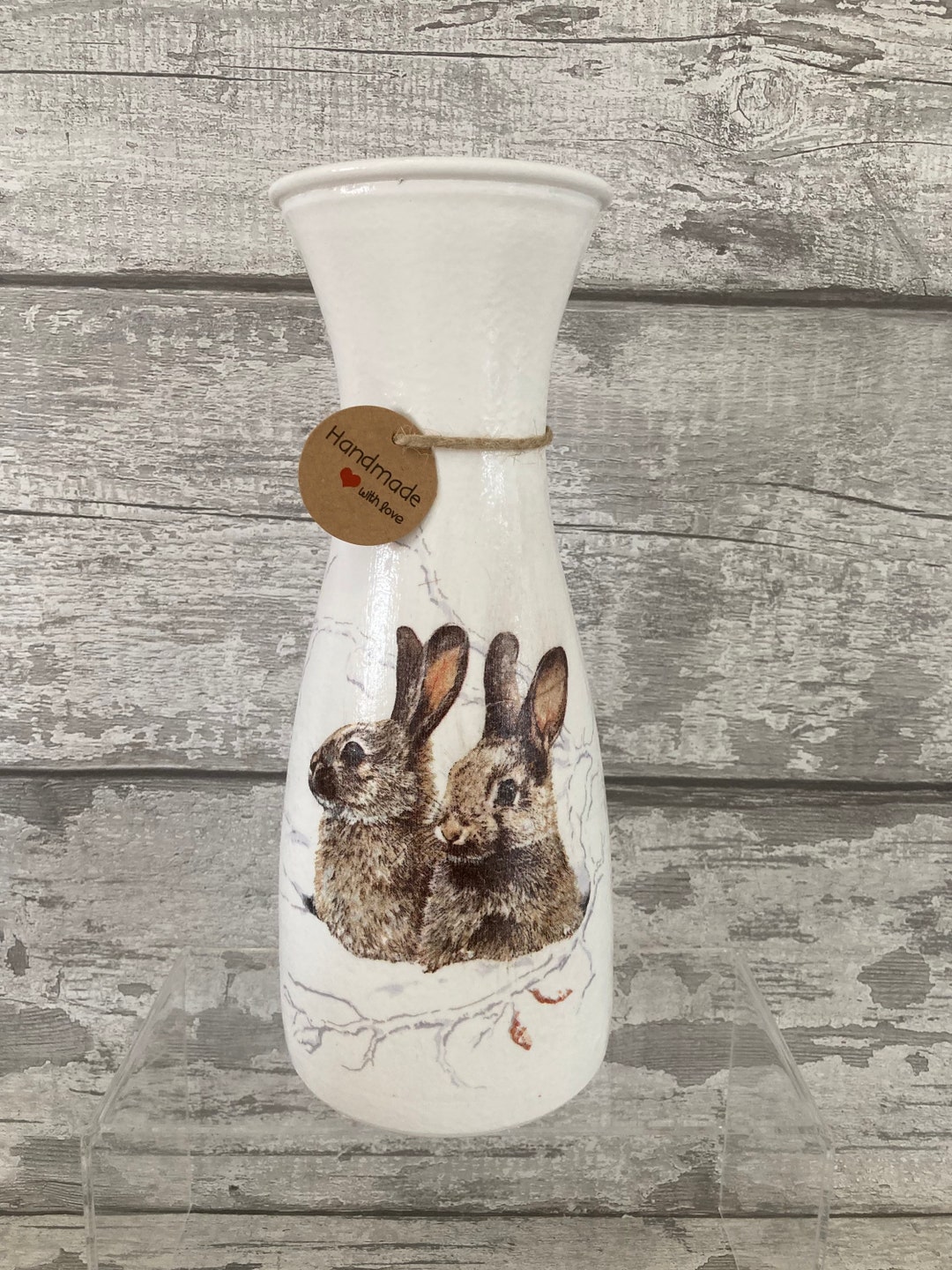 Hare , Rabbit Vase, Gifts for Her, Vases, Finish, Decoupaged, Rabbit ...