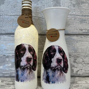 Springer spaniel light up bottle and matching vase, spaniel gifts