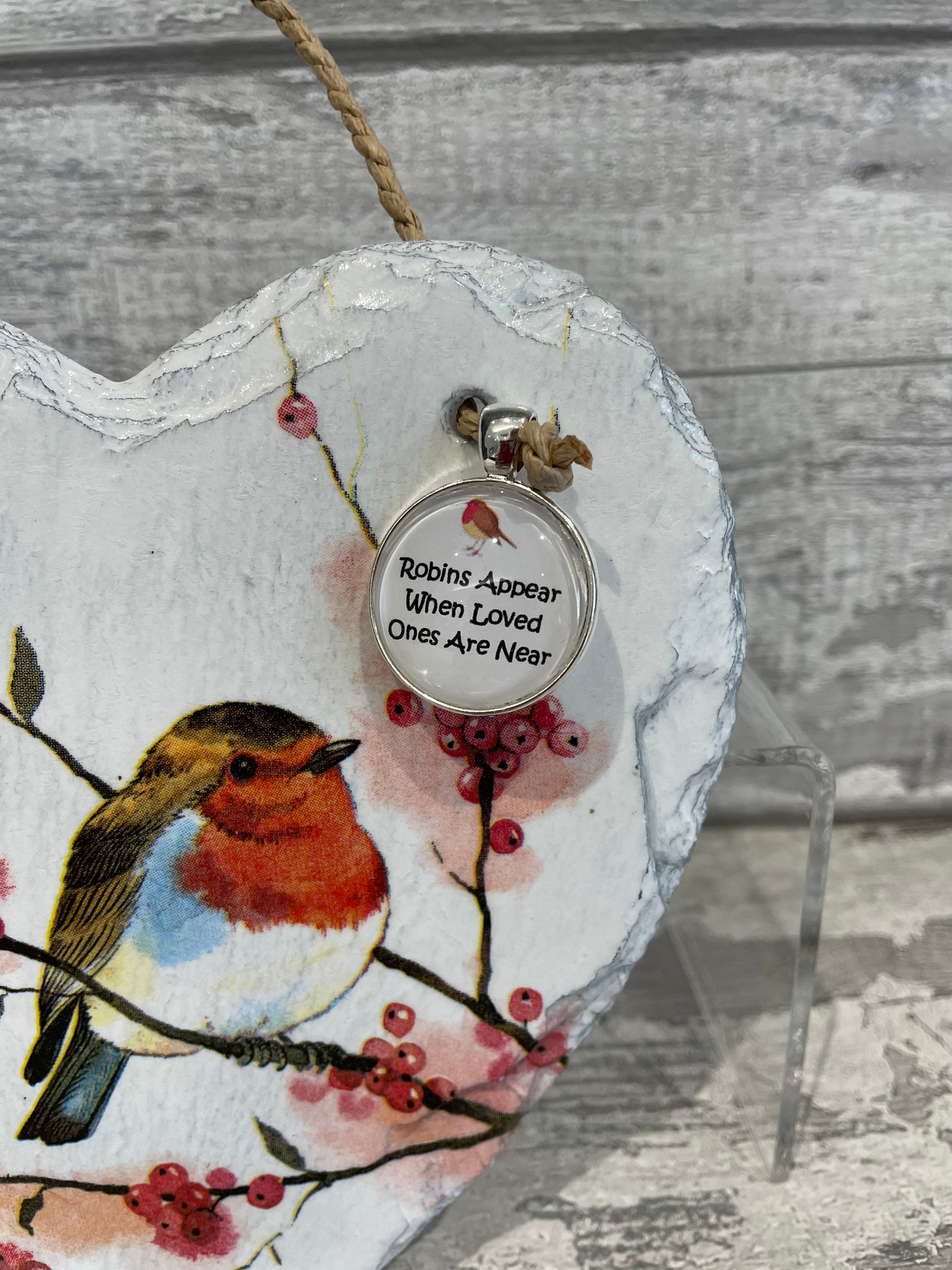 Robin Slate Robin Slate Heart With Display Stand Robins Appear When Loved Ones Are ...