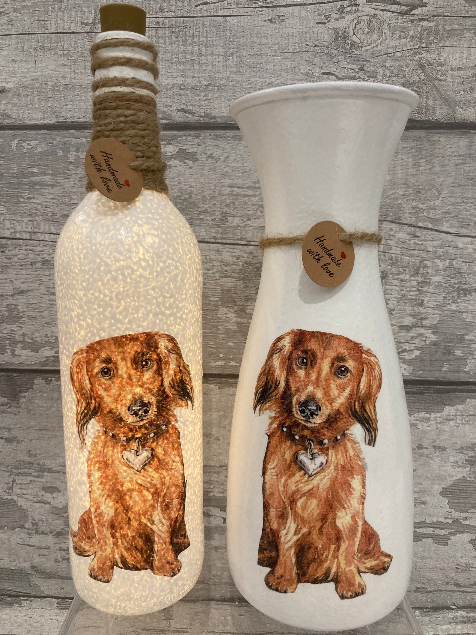 Dachshund sausage dog light up bottle and matching vase Etsy.de