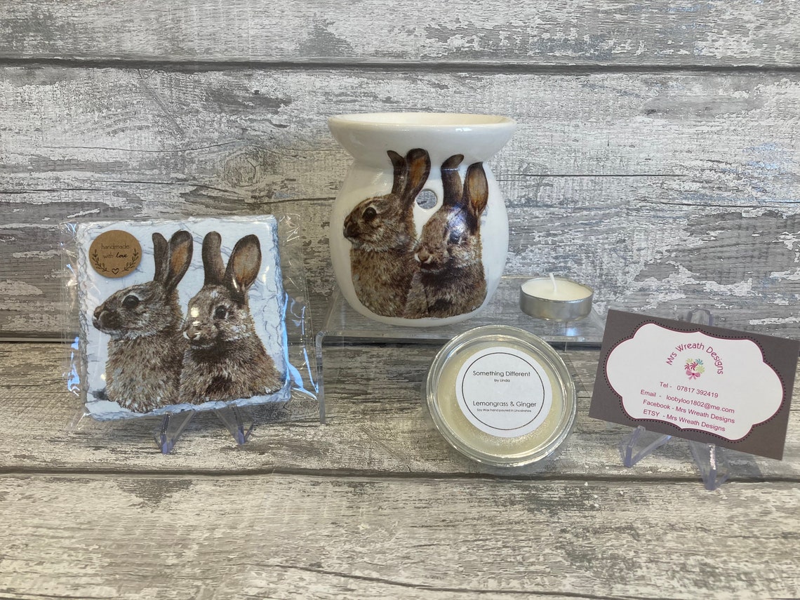 Hare rabbit bunny wax burner coaster wax melt candle set Etsy