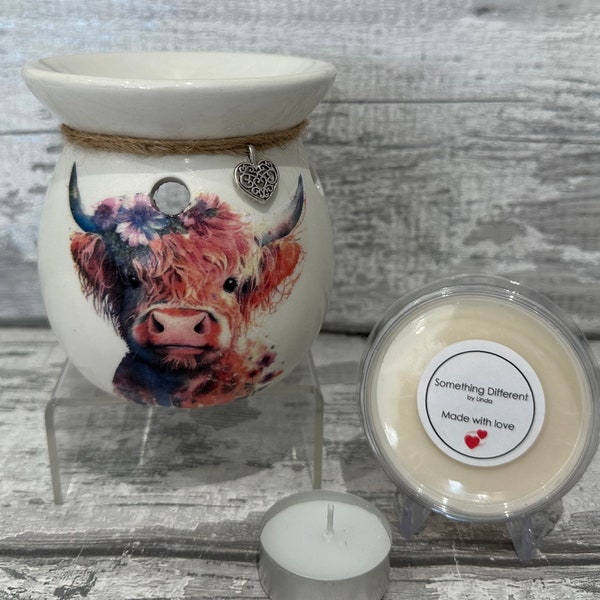 Highland wax burner gift set, soy wax melts, oil burner, highland cow gifts