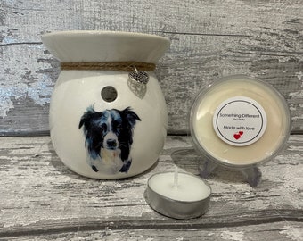 Collie, bordercollie  wax burner gift set, soy wax melts, oil burner, gifts for her, decoupage, Xmas gifts, dog lovers