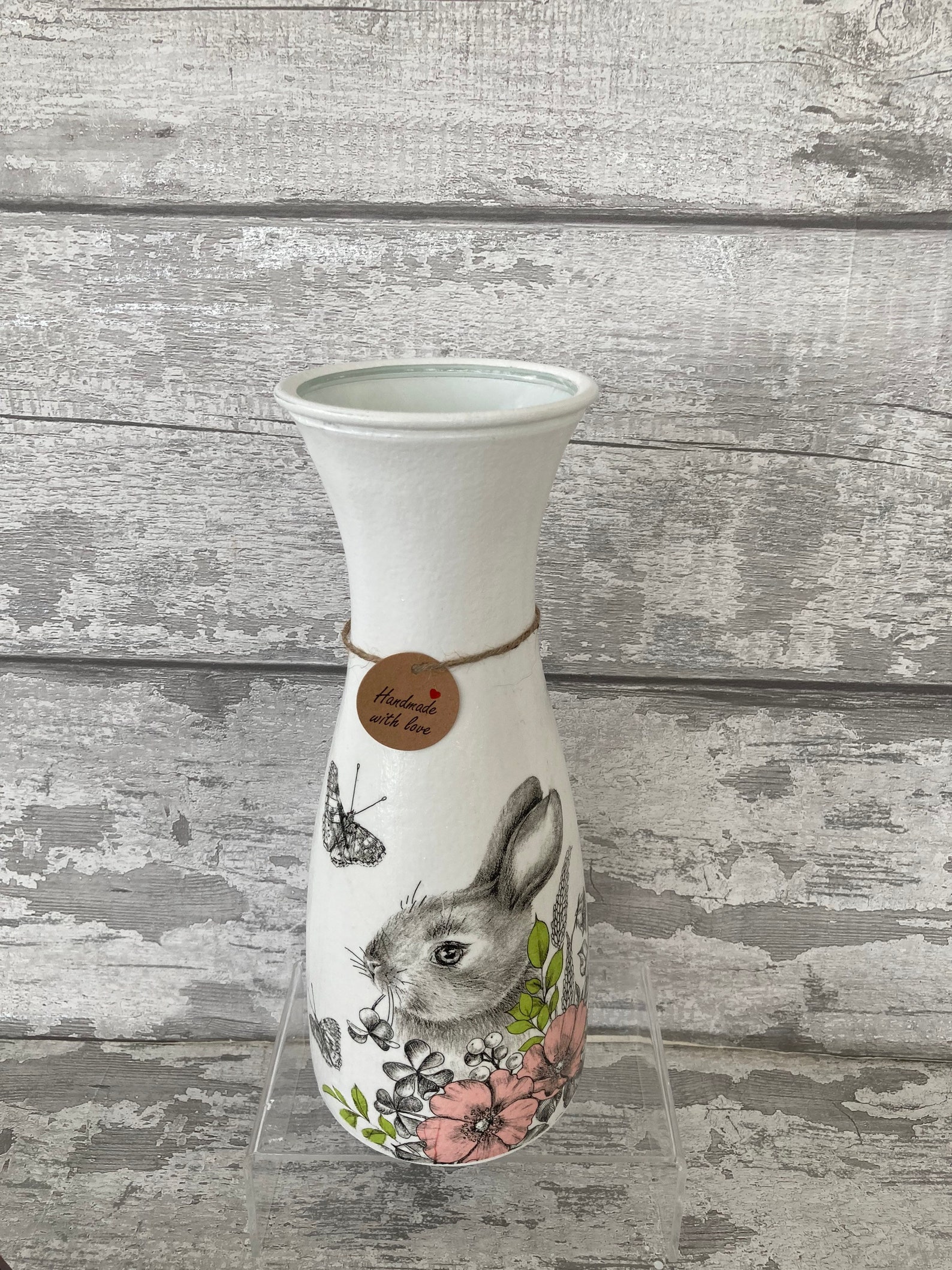 Bunny Vase Rabbit Vase Easter Decoupage Vase Gift Etsy