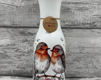 Robin vase, hand decorated Robin vase, Robin gifts, Robin decor
