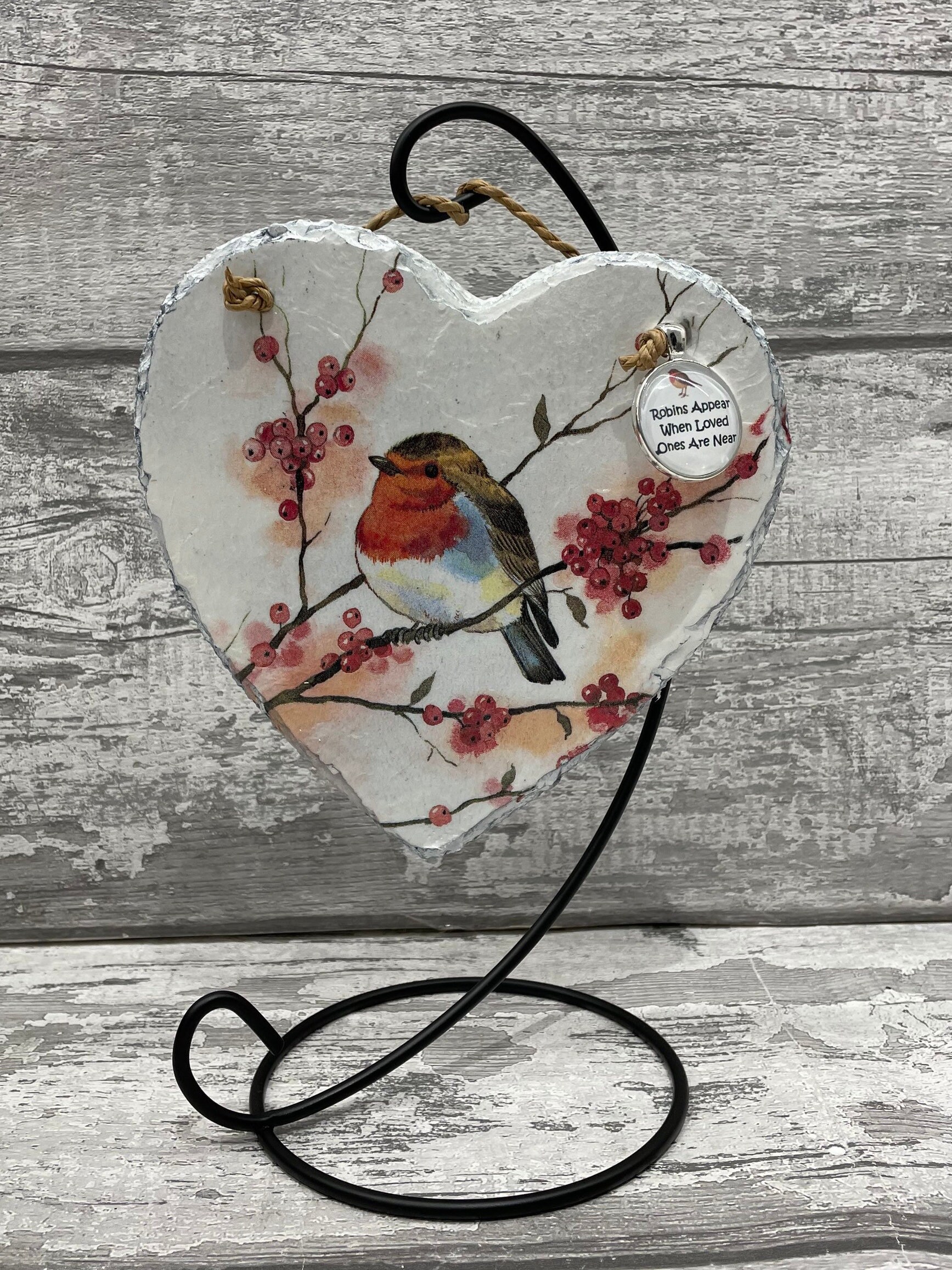 Robin Slate Robin Slate Heart With Display Stand Robins Appear When Loved Ones Are ...
