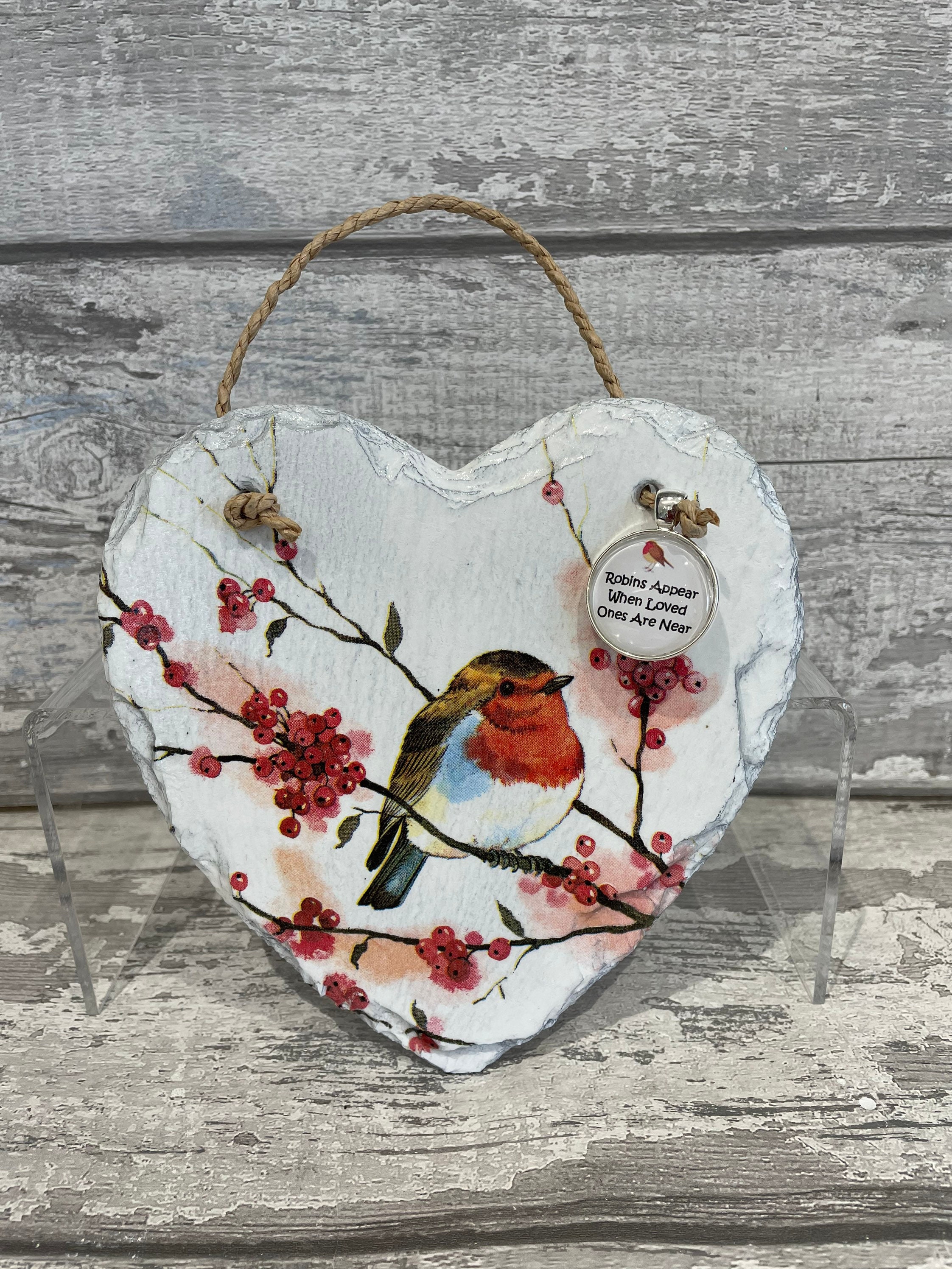 Robin Slate Robin Slate Heart With Display Stand Robins Appear When Loved Ones Are ...