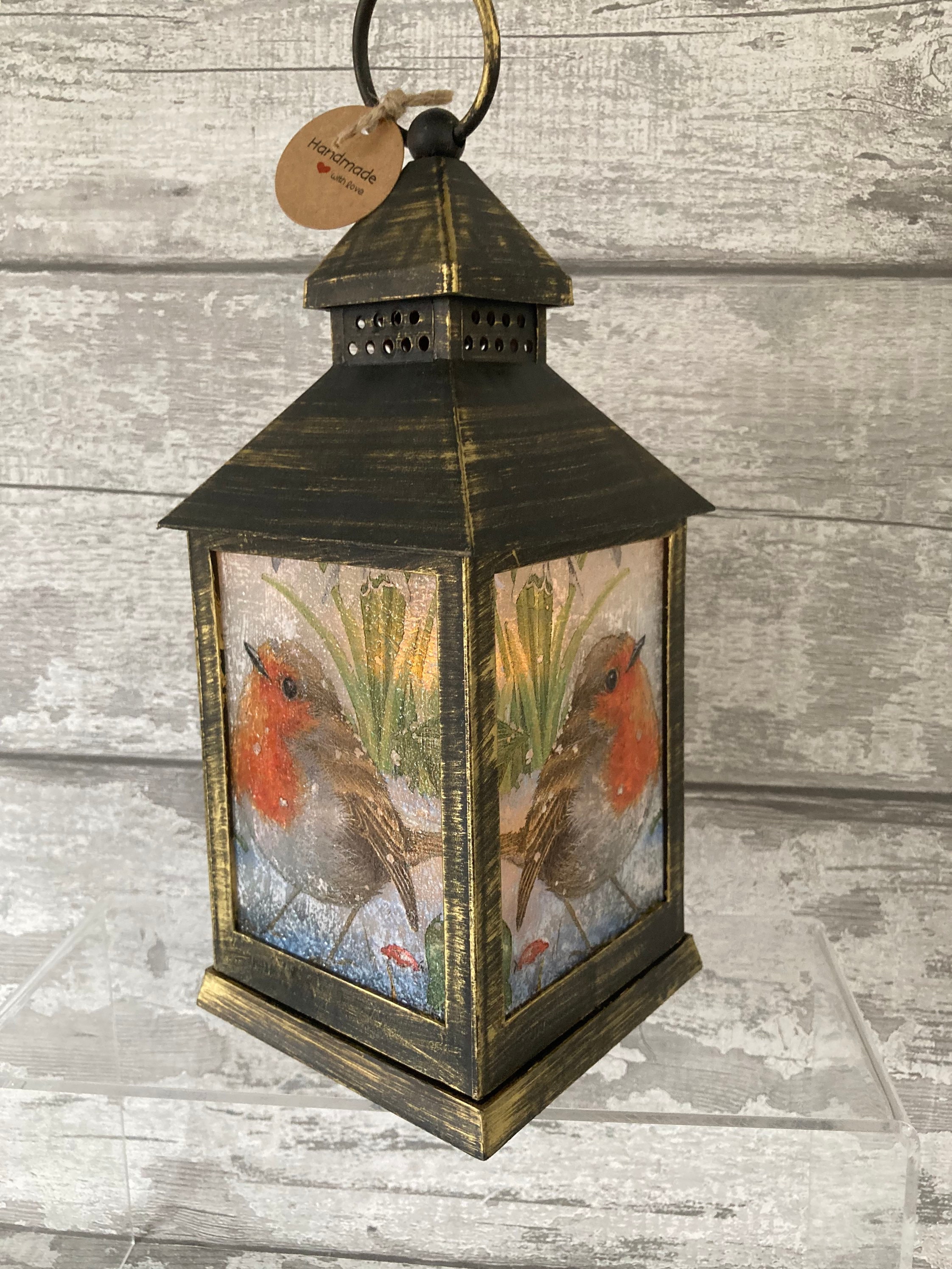 Robin Decoupaged Robin Lantern, LED Lantern, Decoupaged, Robins, Xmas Gifts - Etsy UK