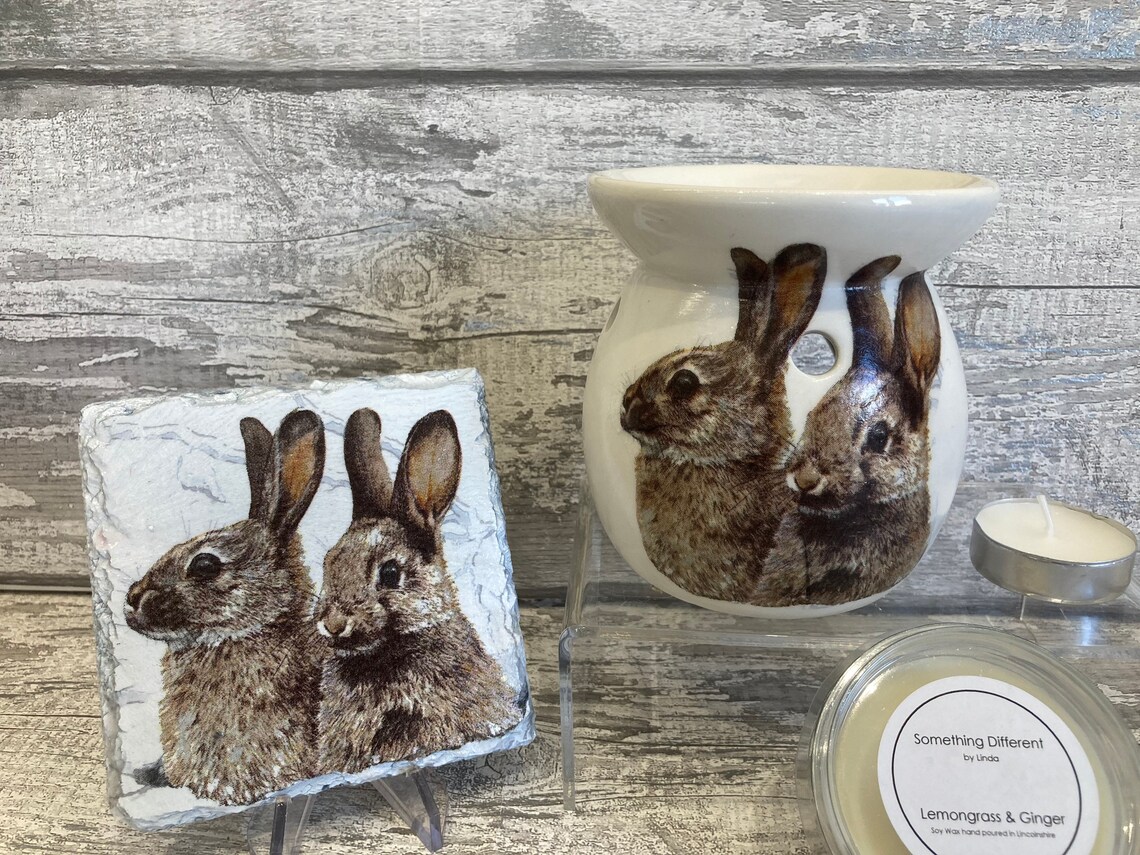 Hare rabbit bunny wax burner coaster wax melt candle set Etsy