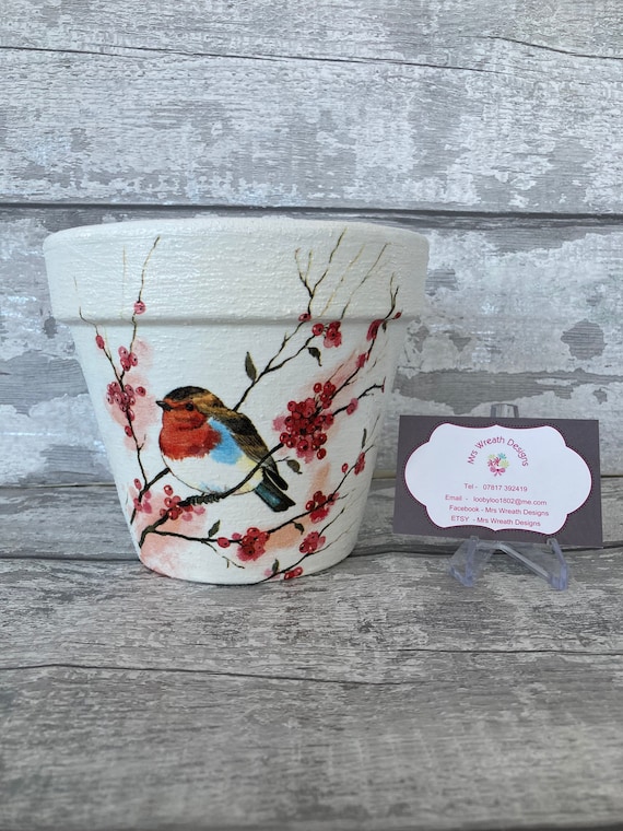 Robin Plant Pot for Inside or Out Decoupaged Robins Garden | Etsy