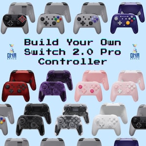 May include: A collection of Switch 2.0 Pro controllers in various colors, including red, pink, purple, black, and white. The image features the text "Build Your Own Switch 2.0 Pro Controller."