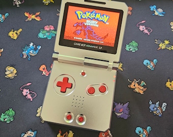 Silver and Red Boxy Pixel Metal Gameboy Advance SP (HINGED)  - Backlight IPS V2 Screen