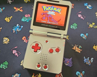 Silver and Red Boxy Pixel Metal Gameboy Advance SP (HINGED)  - Backlight IPS Screen