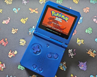 Blue on Blue Boxy Pixel Metal Gameboy Advance GBA SP (HINGED) - Backlight Ips V2 Screen