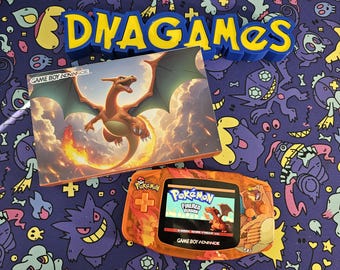 Charizard Themed Nintendo Gameboy Advance GBA with FunnyPlaying IPS Screen (Laminated) With Custom Box