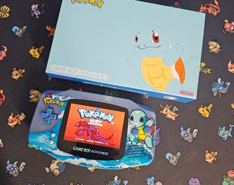 Squirtle Themed Nintendo Gameboy Advance GBA with Funnyplaying IPS Screen (Laminated) With Custom Box