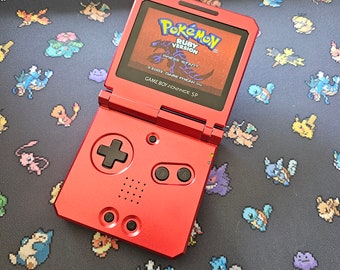 Red on Black Boxy Pixel Metal Gameboy Advance SP (HINGED) - Backlight IPS V2 Screen