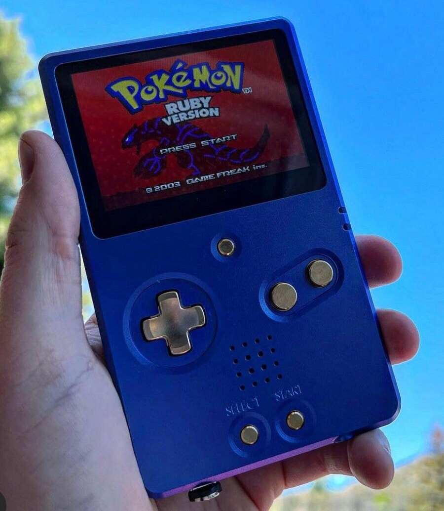 Blue and Brass All Metal Boxy Pixel Nintendo Gameboy Advance