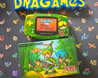 Legend of Zelda Minish Cap Themed Nintendo Gameboy Advance GBA with FunnyPlaying IPS Screen (Laminated) With Custom Box