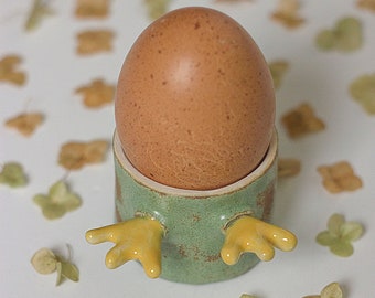 Handmade ceramic Egg holder, Easter decoration, Egg cup, Breakfast Tableware, Fun bird leg cup