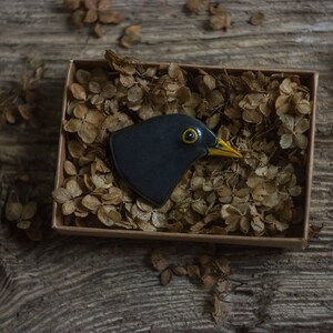 Handmade ceramic brooch, colourful birds brooch, gift for birdwatcher, accessory for nature lover Blackbird