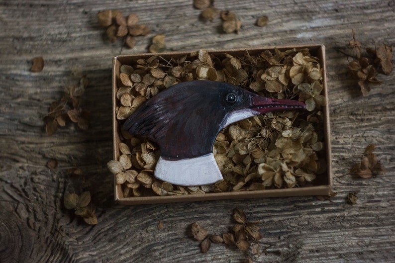 Handmade ceramic brooch, colourful birds brooch, gift for birdwatcher, accessory for nature lover Common Merganser