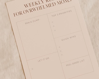 ADHD Mom Weekly Reset Printable | Gentle Mental Load Organizer (PDF)