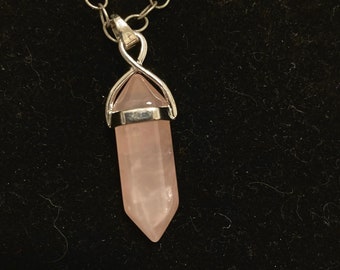 Rose quartz pendant necklace ~ silver accents ~ with or without chain ~ personalized