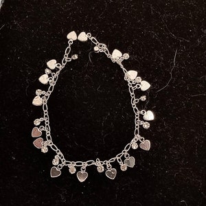 Delicate heart silver-plate charm bracelet with sparkling details - 8” - adjustable