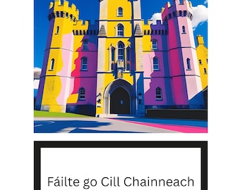 Impression d'art du château de Kilkenny, Irlande : Pop art gaélique (téléchargement numérique A4-A2)