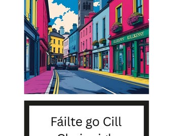 Impression d'art Kilkenny Irlande : Pop art gaélique, décoration murale irlandaise (téléchargement numérique, format A4-A2)