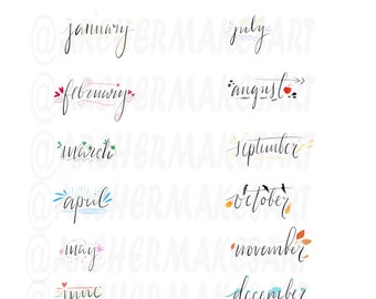 Planner Month Handwritten Script Stickers - digital printable, cricut, goodnotes, journal, functional
