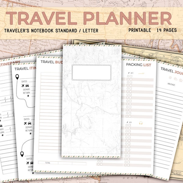 Road Trip Travel Planner Printable for Midori TN insert, travel journal, standard traveler's notebook, Yellowstone journal