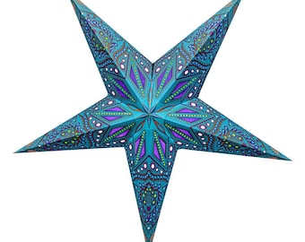 Ananda Türkis Weihnachtsstern Sternenlicht Papierstern, Papierstern mit 5 Zacken, Muster ausgestanzt und hinterklebt, beleuchtbarer Stern