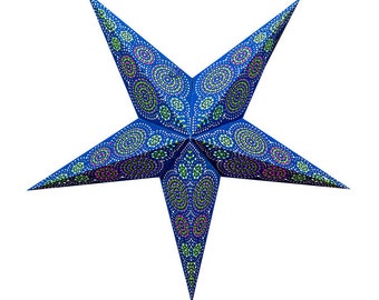 Sydney Blau Sternenlicht Papierstern, Papierstern 5 oder 7 Zacken, Muster ausgestanzt und hinterklebt, beleuchtbar