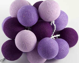 Lavender Feenlichter Cottonball Lichterkette, 20 LED Baumwollball Lichterkette, LED Lichterkette für Kinderzimmer und Wohnbereich