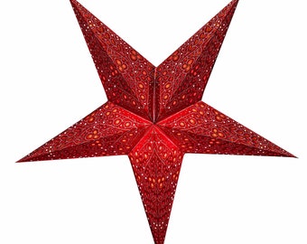 Belle Epoque Rot Weihnachtsstern Sternenlicht Papierstern, Papierstern 5 Zackig, Muster ausgestanzt und hinterklebt, beleuchtbar