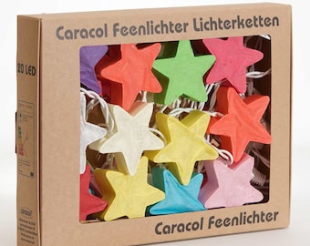 Sternen Lichterkette "Feenlichter Sterne Regenbogen", Handgefärbtes Saa Papier, 20 LED Lichterkette für Kinderzimmer und Wohnbereich