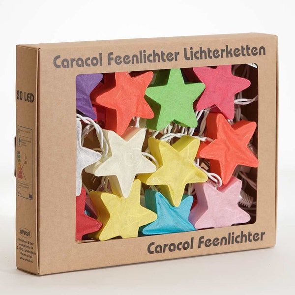 Sternen Lichterkette "Feenlichter Sterne Regenbogen", Handgefärbtes Saa Papier, 20 LED Lichterkette für Kinderzimmer und Wohnbereich