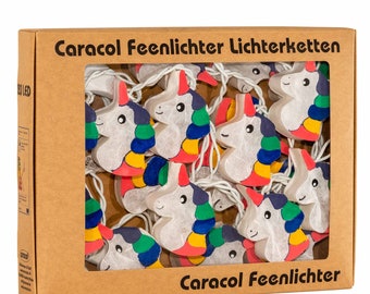 Einhorn Lichterkette "Feenlichter Einhörner Flower Power Regenbogen", Handgefärbtes Saa Papier, 20 LED Lichterkette für Kinderzimmer