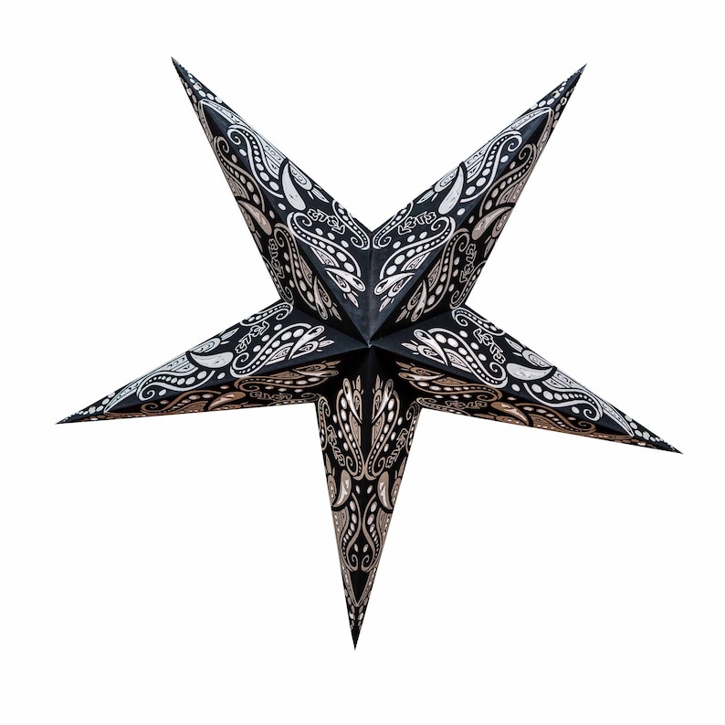 Baroque Black Christmas Star Starlight Paper Star, Paper Star 5 Pointed, Pattern Punched Out and Glued Back, Illuminated Standard OHNE Licht