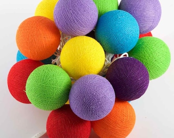 Rainbow Fairy Lights Cotton Ball String Lights, 20 or 35 LED Cotton Ball String Lights, LED String Lights for Children's Rooms and Living Areas