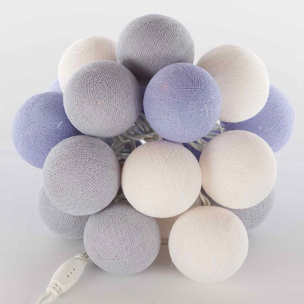 Ice Lavender Feenlichter Cottonball Lichterkette, 20 oder 35 LED Baumwollball Lichterkette, LED Lichterkette für den Wohnbereich
